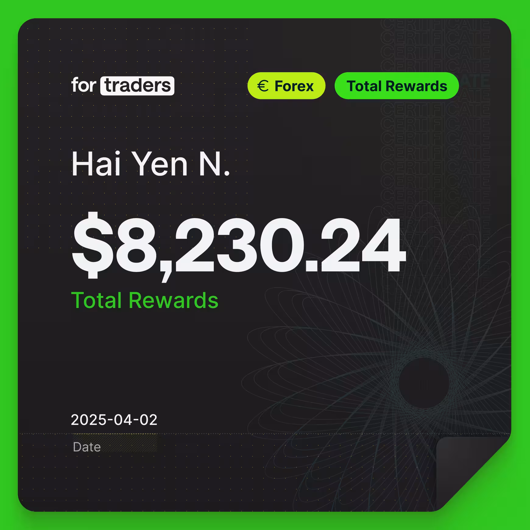 Hai Yen N. reward certificate