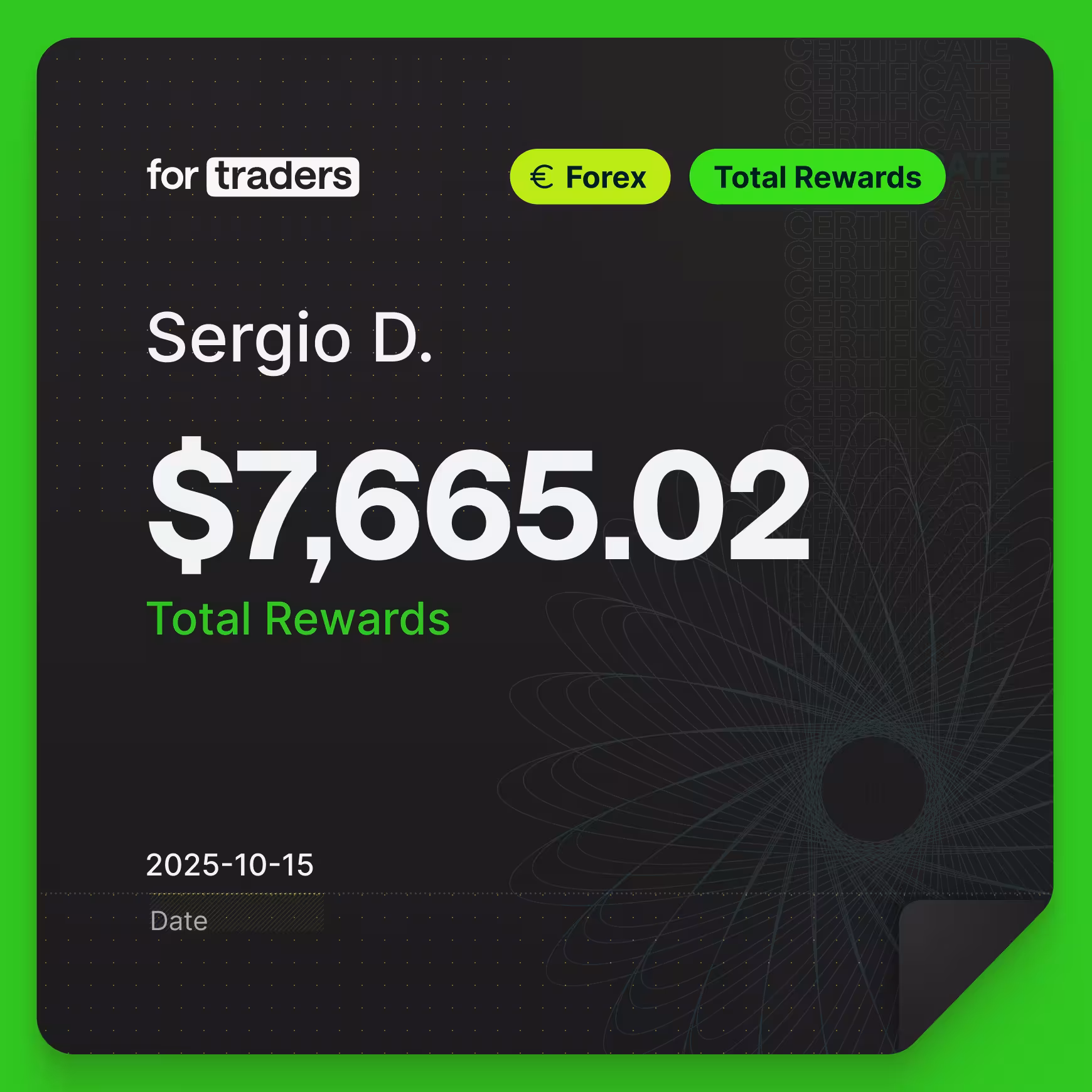 Sergio reward certificate