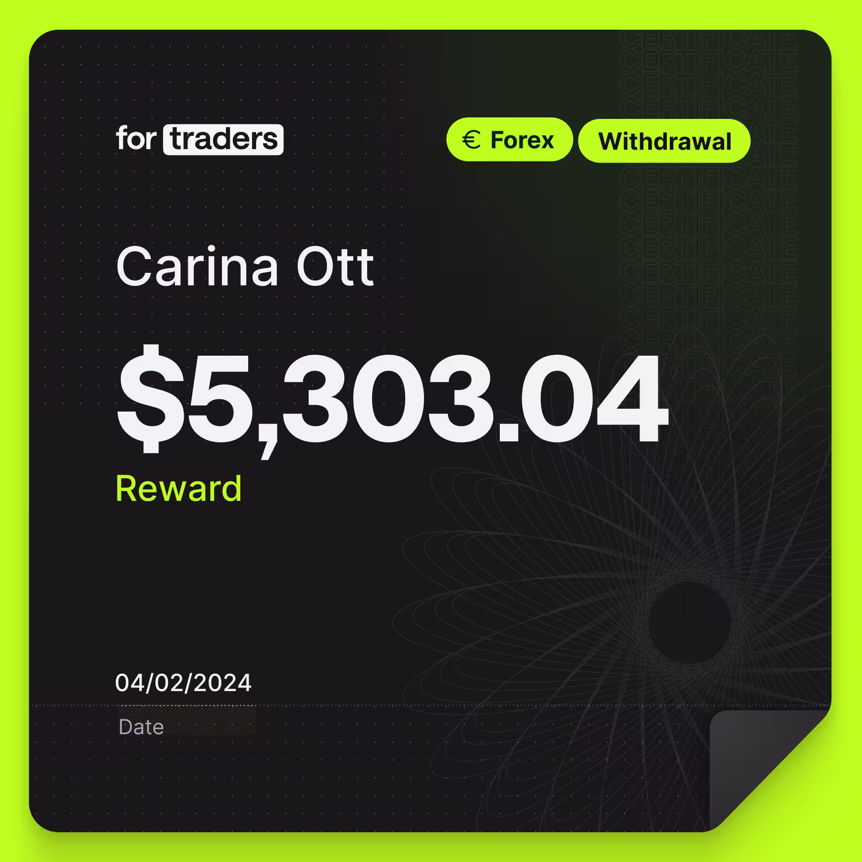 Carina reward certificate