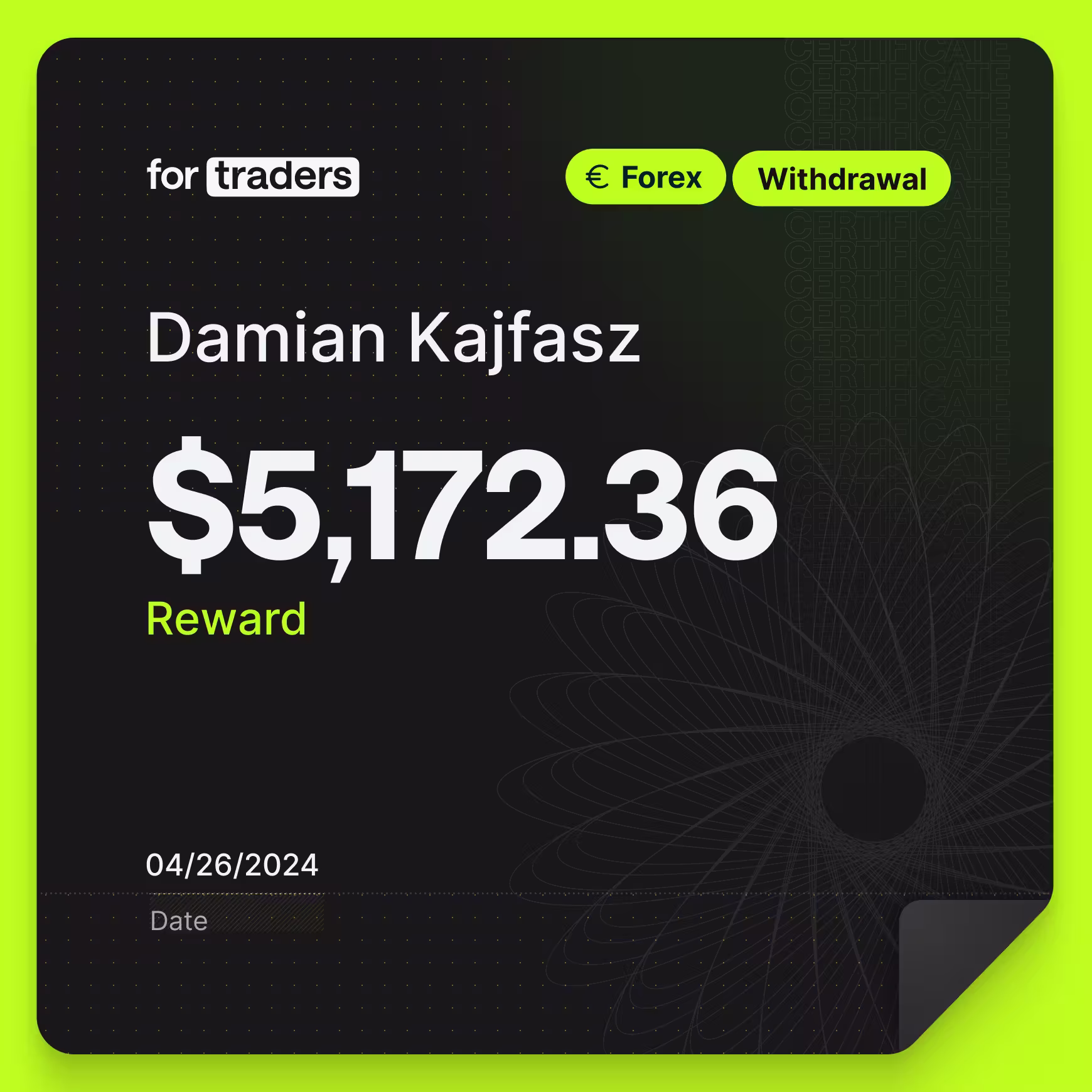 Damian reward certificate