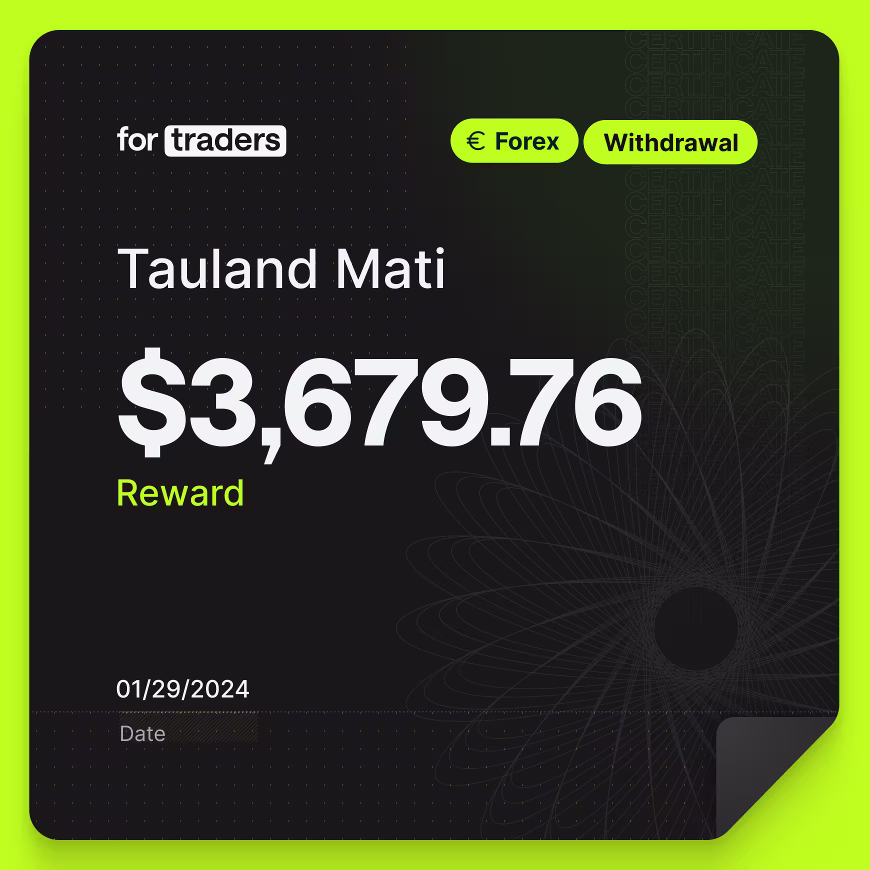 Tauland reward certificate