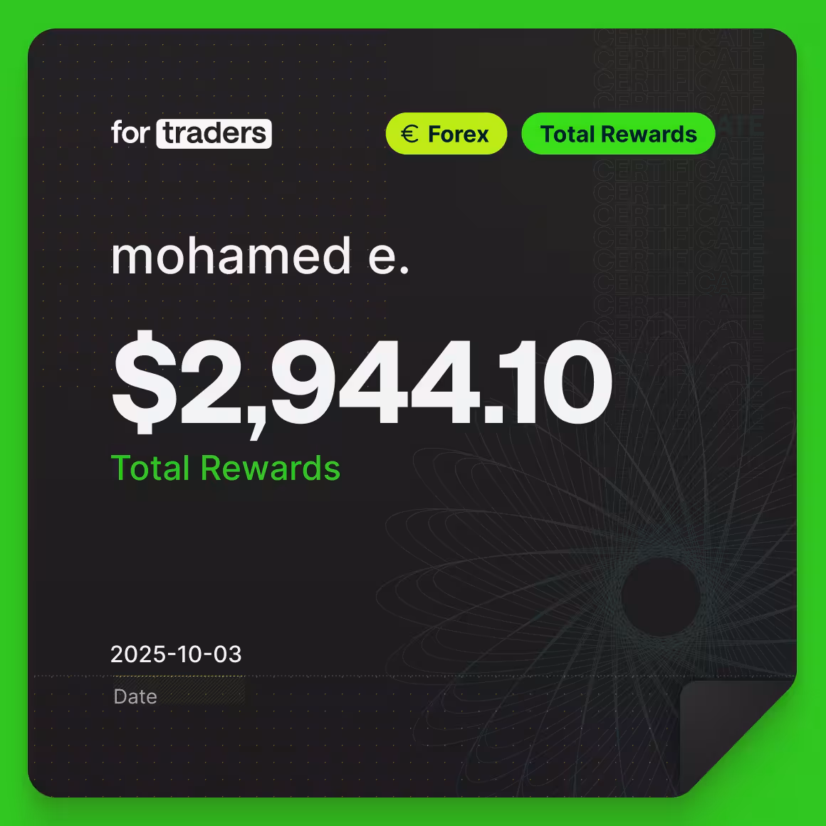 Mohamed reward certificate