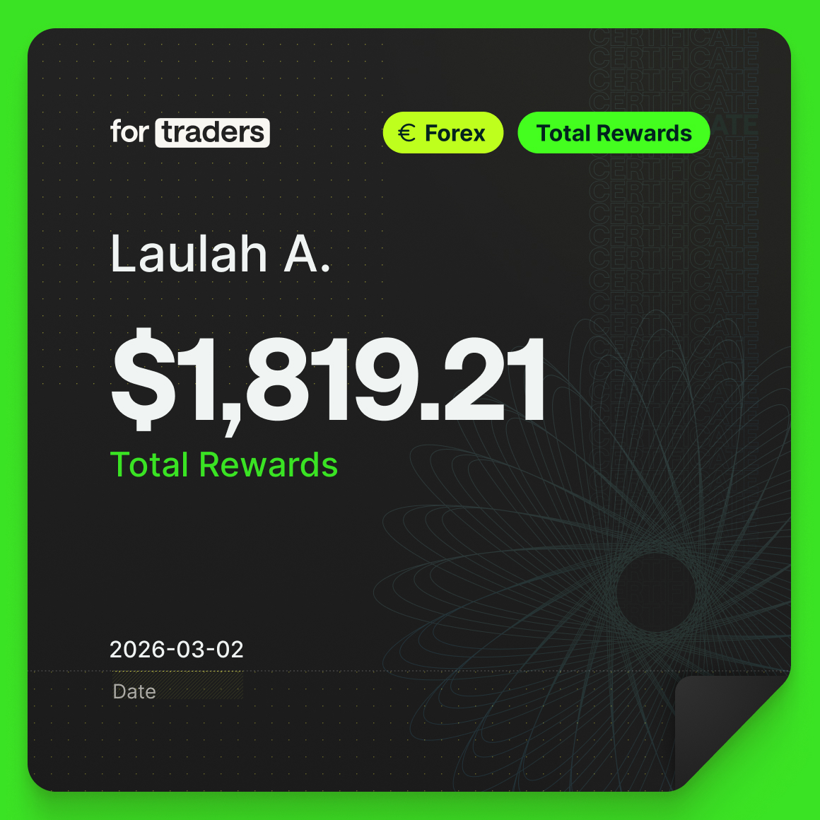 Laulah reward certificate