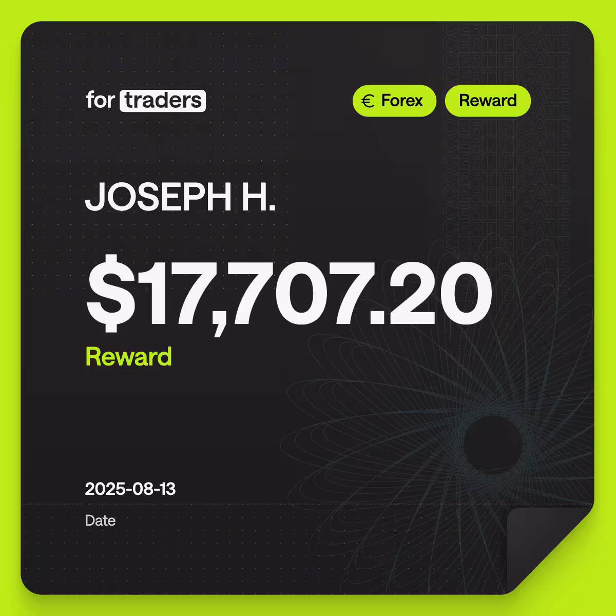 Joseph reward certificate